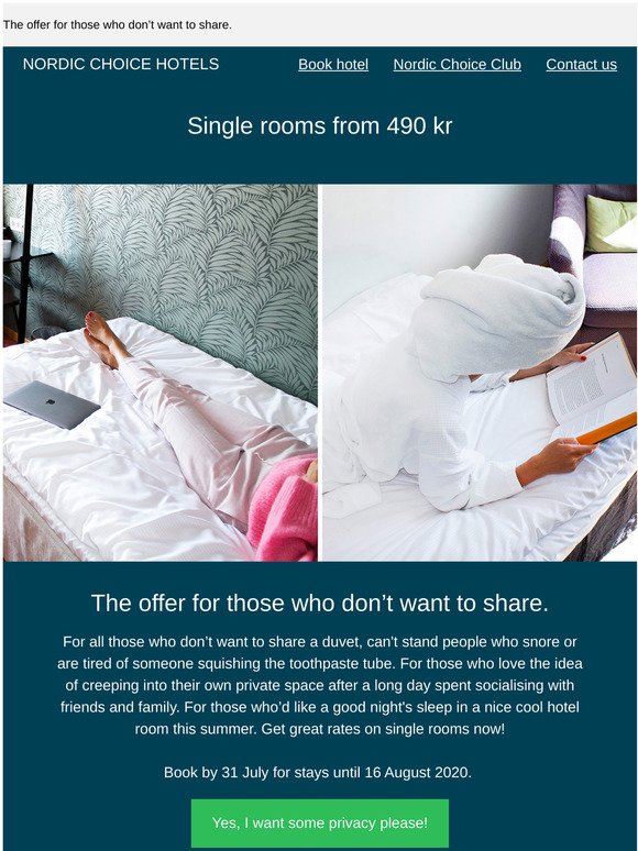 Get a single room from 490 kr this summer