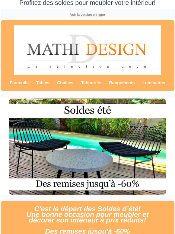 🏖Soldes exceptionnelles Mobilier et décoration: des remises jusqu'à -60%🔥