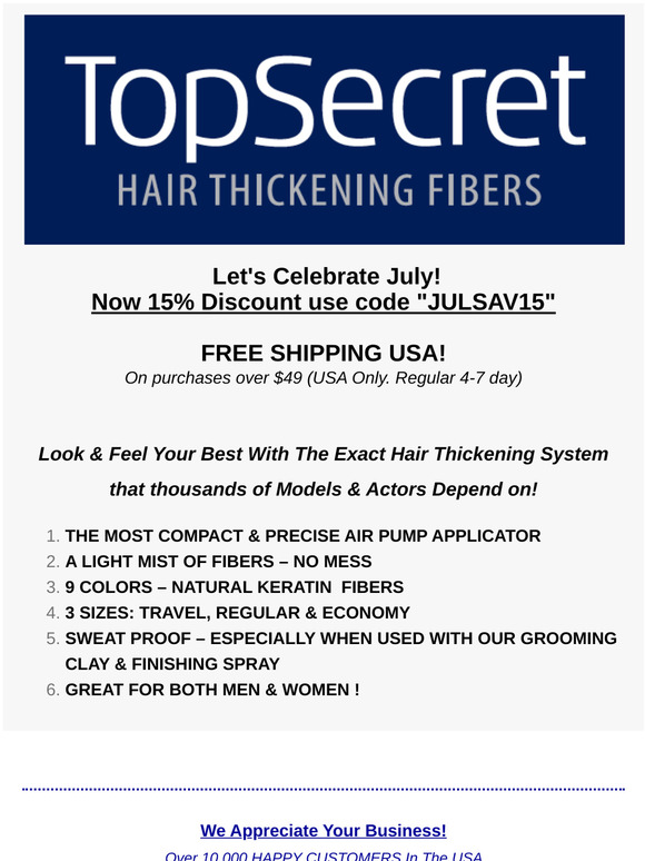 Top Secret Hair Thickening Fibers Now 15% Discount July 2020