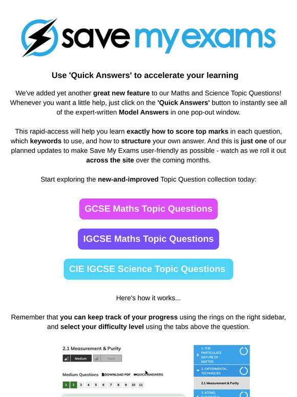 Save My Exams NEW quick answers for our Topic Questions
