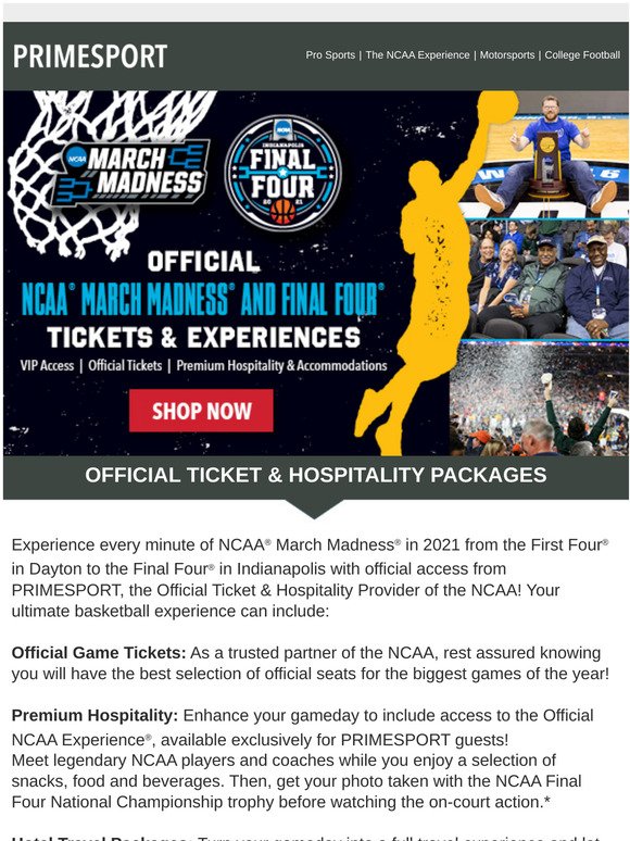 Watch It Live: 2021 NCAA® March Madness® & Final Four® Ticket Packages