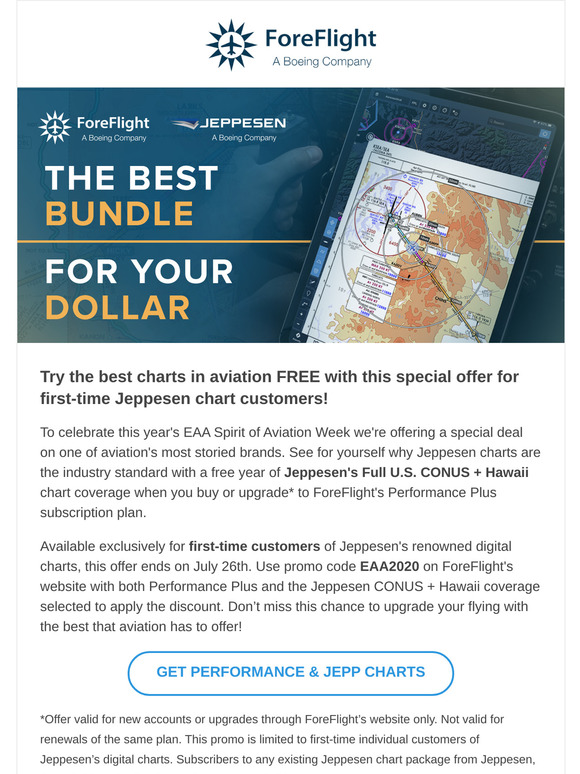 Foreflight SPECIAL OFFERS on Jeppesen Charts & Sentry Milled