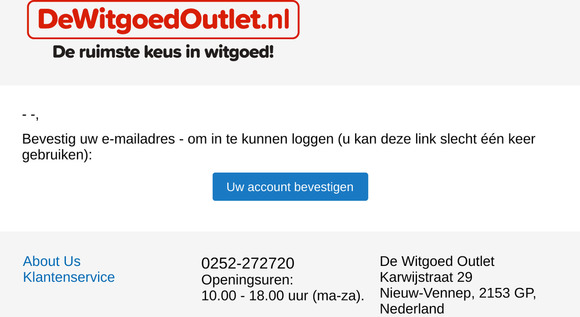 Bevestig uw De Witgoed Outlet account
