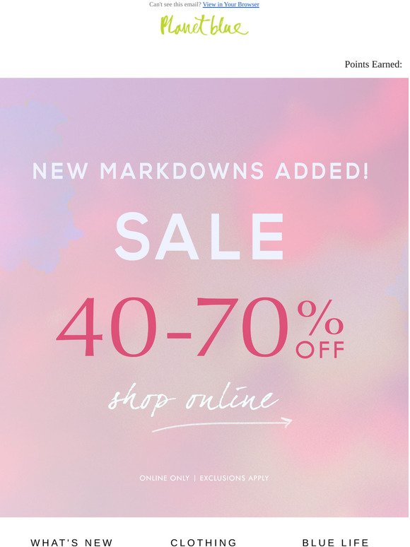 New Markdowns! 40%-70% Off Now!