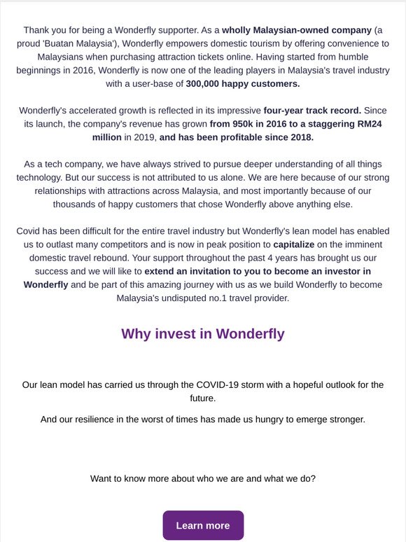 Exclusive invitation to be a Wonderfly investor!