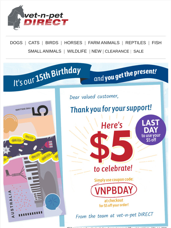 LAST DAY to grab $5 Off your order with our Birthday Sale!🎈