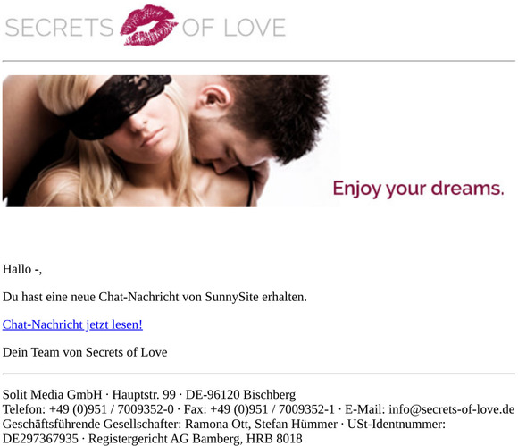 Secrets of love de Enjoy your dreams Du  hast  eine neue  