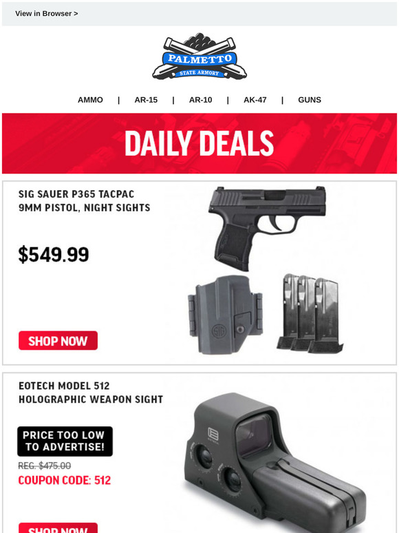 Palmetto State Armory Sig Sauer P365 TACPAC 549.99 EOTech 512.A65