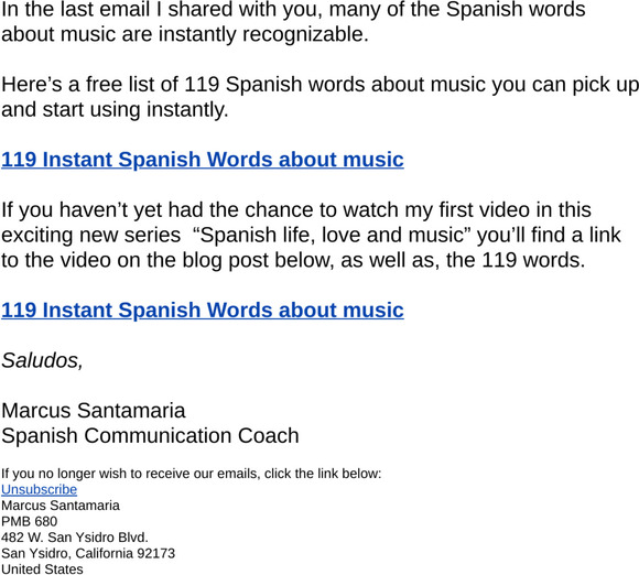 Synergy Spanish 119 Instant Spanish Words About Music Milled