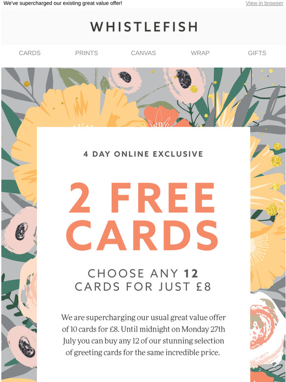 Whistlefish 2 Free Cards! 12 Cards for just £8! Milled