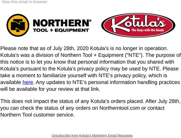 Kotula’s Privacy Policy Notice
