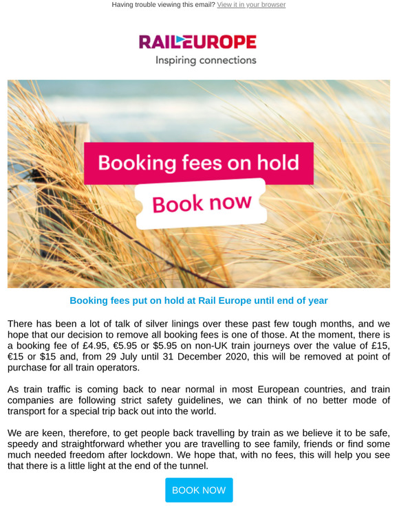 Booking fees put on hold at Rail Europe