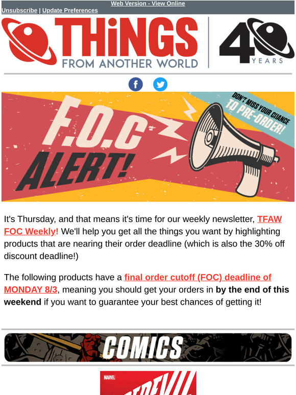 Things From Another World Tfaw Foc Weekly Your Last Chance To Guarantee You Get These Hot New Pre Order Items Milled