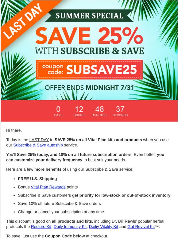 (Last Day) Save 25% on All Subscribe & Save Kits & Products