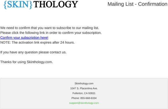 Skinthology.com: Confirm the subcription