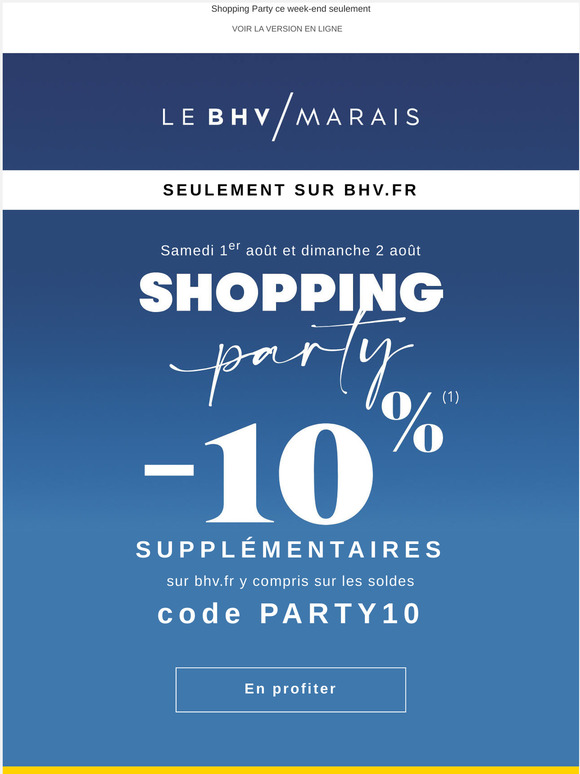 -10% supplémentaires sur bhv.fr y compris les soldes !