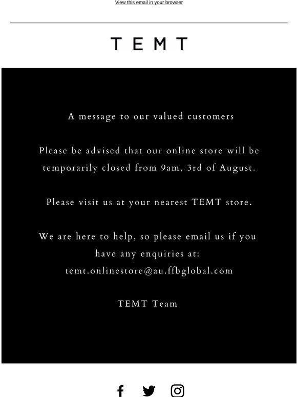 To our Valued Customers