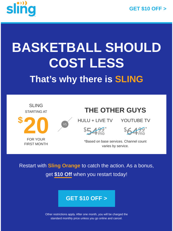 Basketball costs less with Sling