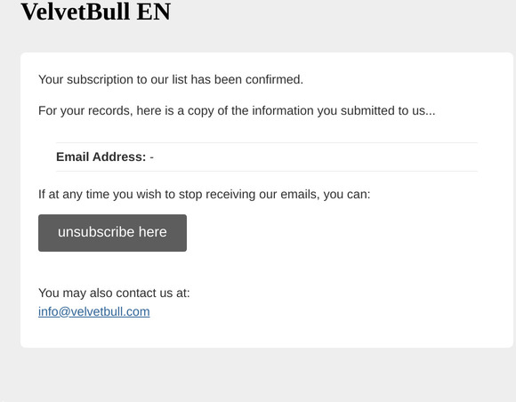 VelvetBull EN: Subscription Confirmed