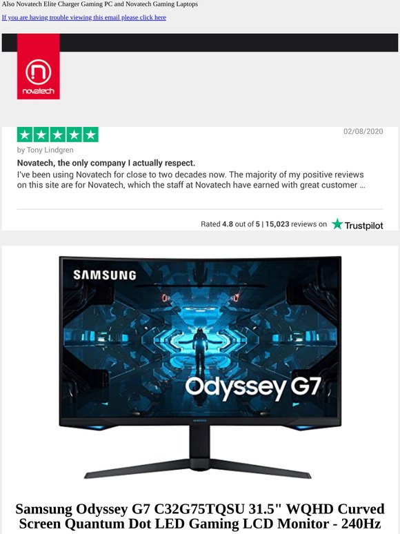Samsung Odyssey G7 31.5" Curved Screen Quantum Dot 240Hz Gaming Monitor
