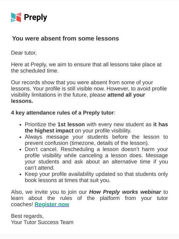 Preply: An important update on lesson attendance policy | Milled