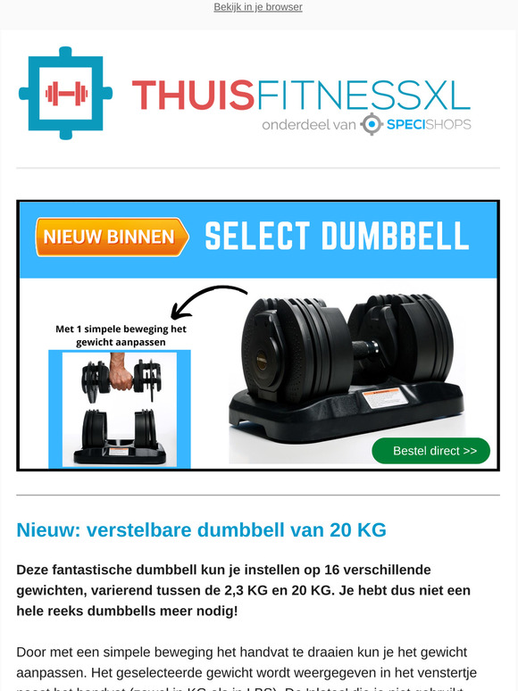 Nieuw: Select dumbbell 20 KG! >> Dat zijn 16 dumbbells in 1!