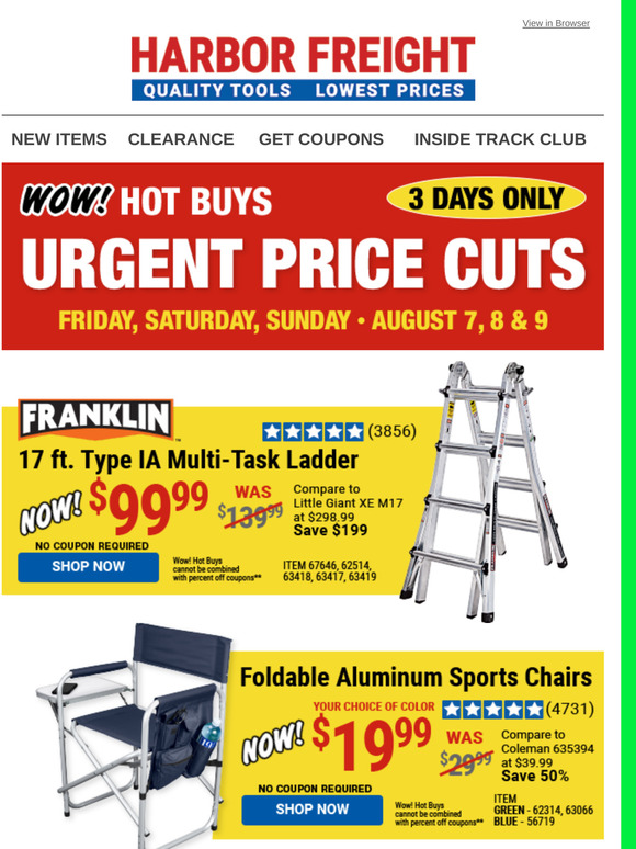 Harbor Freight URGENT PRICE CUTS 3 Days Only Milled