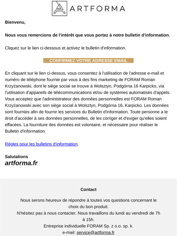 Artforma - Illumination LED Miroirs Sur Mesure Eclairage Salle de Bain :: Enregistrer une newsletter
