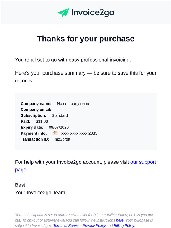 Invoice2go: Invoice2go Payment Confirmation | Milled