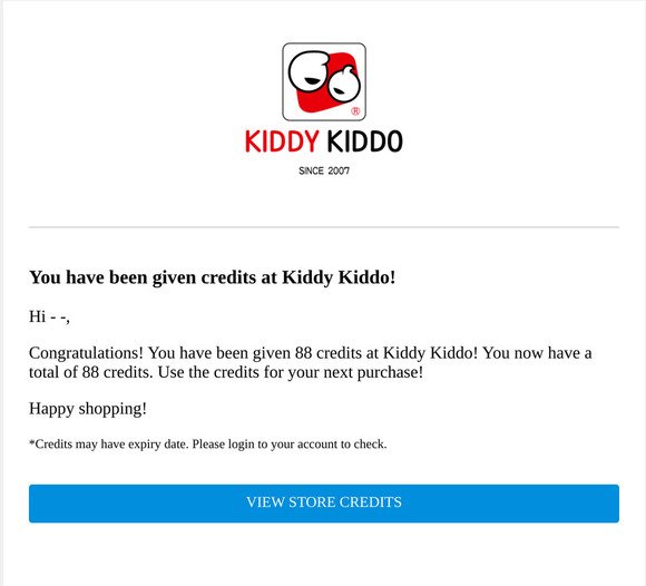 You have been given credits at Kiddy Kiddo!