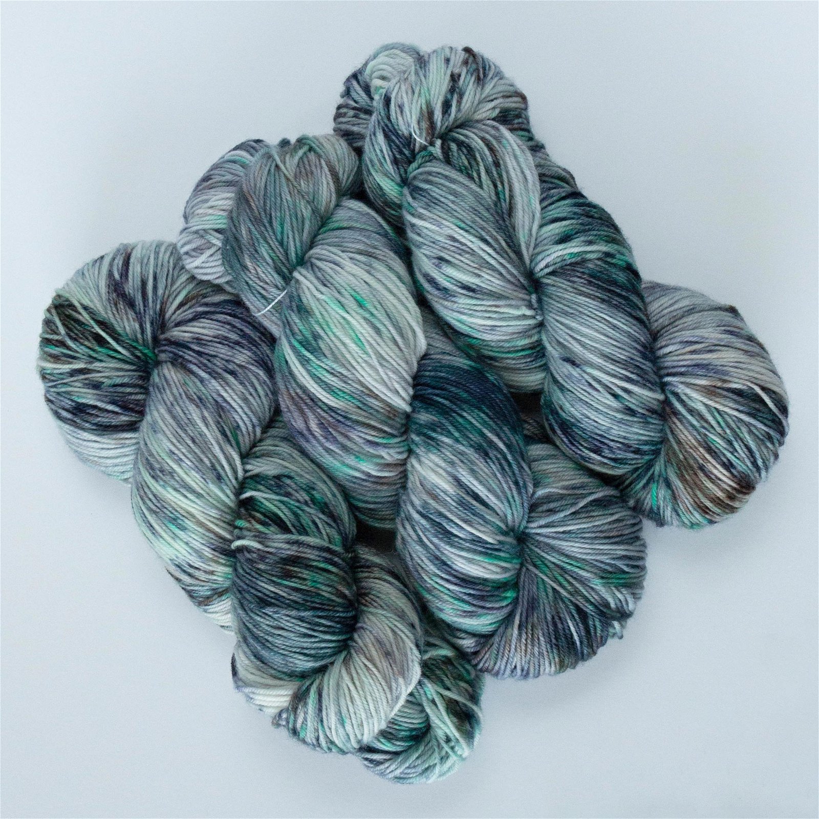 Image of Summer Camp Sock Yarn in Tones of Blue, Green, Brown and White -- Hand Dyed Extrafine Merino Wool Blend