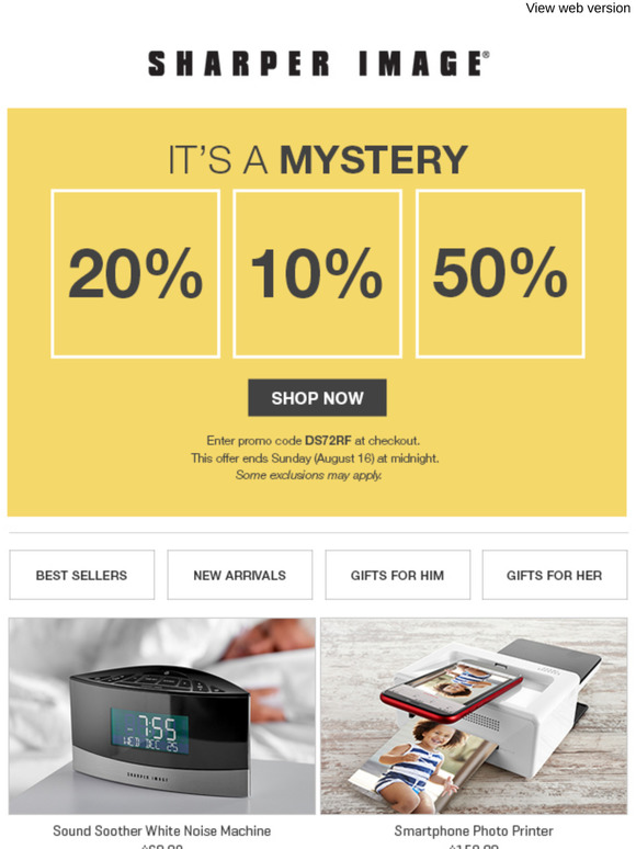 Sharper Image Mystery Coupon is back. Promo Code inside! Milled