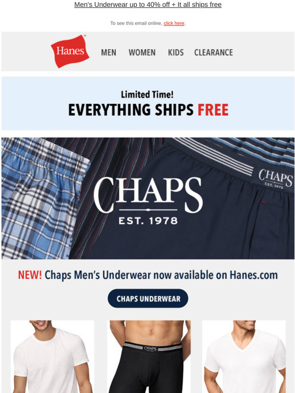 Hanes An American classic, Chaps Men's Underwear is here! Milled