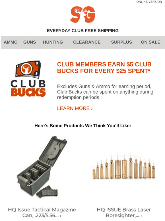 Sportsman's Guide Last Chance To Earn Club Bucks & Products Picked For
