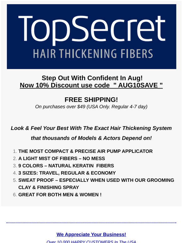 Top Secret Hair Thickening Fibers Now 15% Discount July 2020