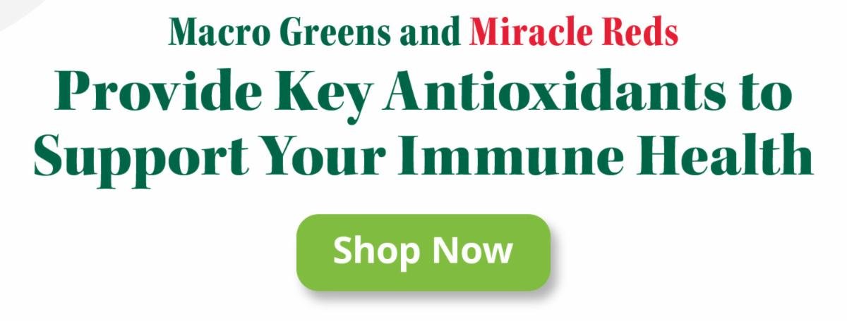 Macro Greens and Miracle Reds Provide Key Antioxidants to Support Your Immune Health | Click to Shop Now