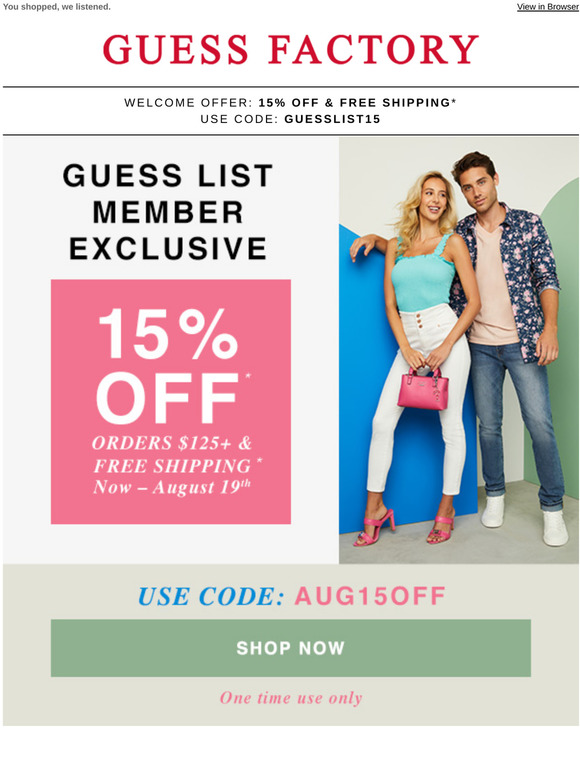 coupon code for guess factory