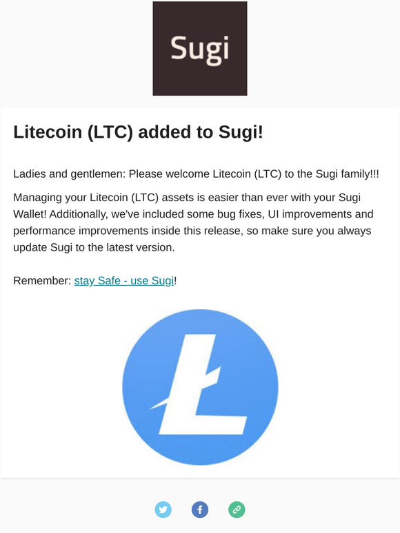 Feature Update - Litecoin (LTC) added to Sugi