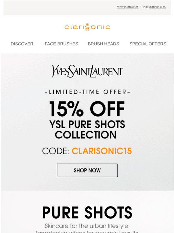 Enjoy 15% Off YSL Pure Shots Skincare Collection