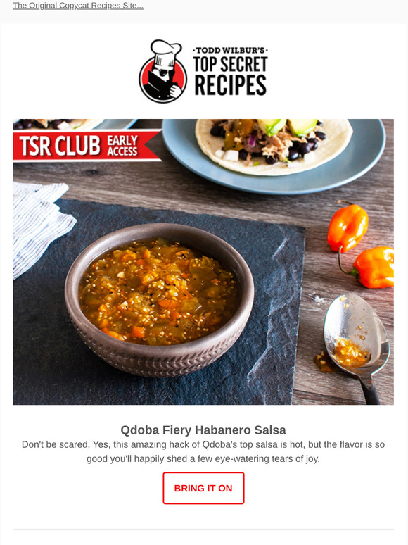 Top Secret Recipes, Inc. New hot hack! Qdoba Fiery Habanero Salsa Milled