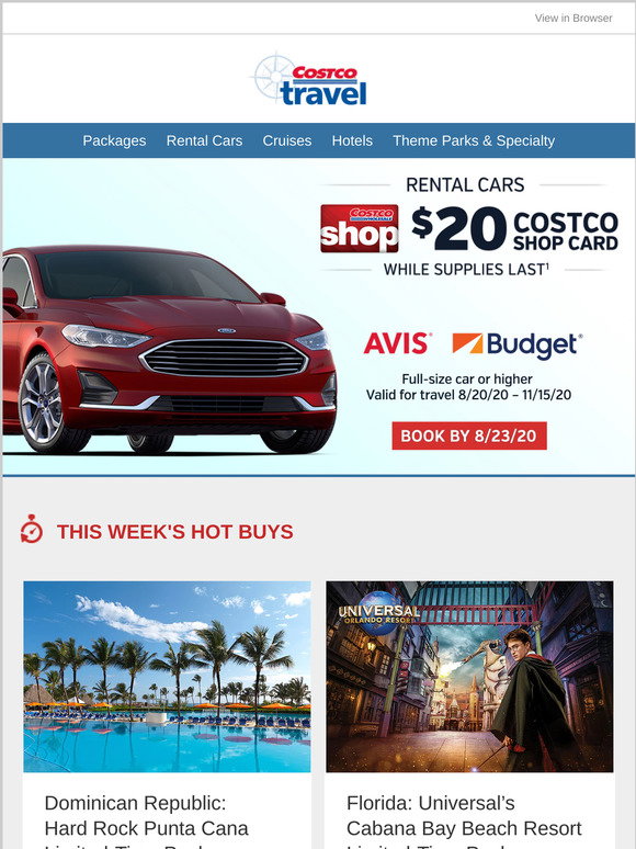 Costco Limitedtime 20 Costco Shop Card when you rent a car with