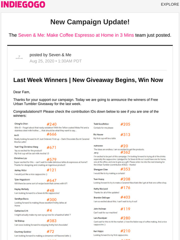 Indiegogo 📢 Update 11 from Seven & Me Make Coffee Espresso at Home