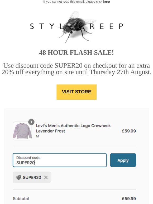 20% off everything - 48 Hours Only @Stylecreep