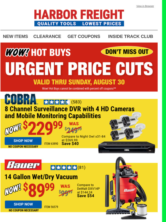 Harbor Freight WOW! URGENT PRICE CUTS Milled