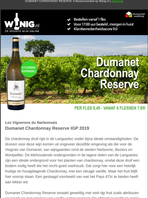 Dumanet Chardonnay Réserve - nu voor maar € 7,95 per fles bij aankoop vanaf 6 flessen!