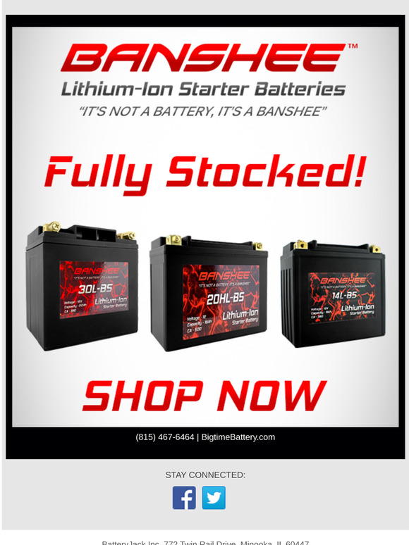 Banshee Lithium Power Sports Batteries Fully Stocked!