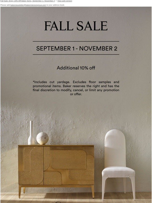 Fall Sale: Enjoy 10% Off Baker Items, September 1- November 2