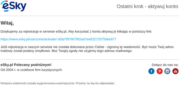 Aktywuj konto w serwisie eSky.pl