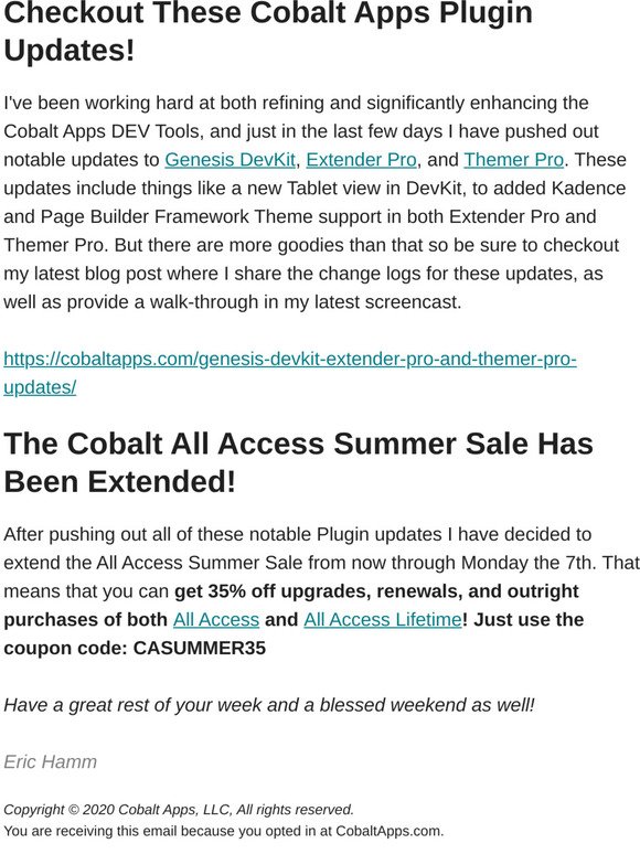 New Cobalt Apps Plugin Updates And All Access Sale Extension