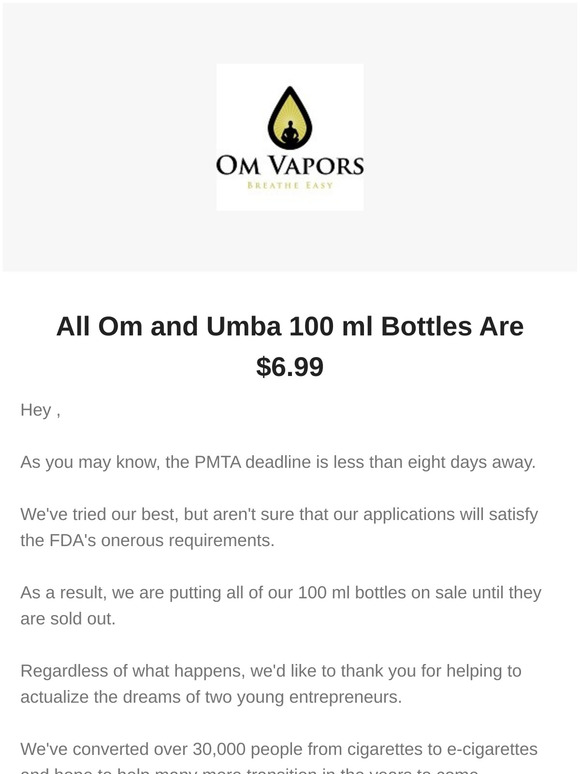 PMTA Sale: 100ml Bottles are Only $6.99 😍